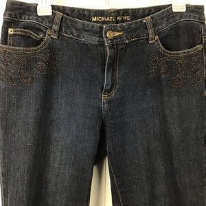 Michael Kors flare leg jeans with embroidered beadwork. Size 10.